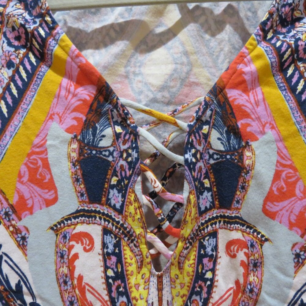 FREE PEOPLE Pick A Place Lace Up Paisley Bodysuit Stretch Boho Multicolor XS - Picture 5 of 15